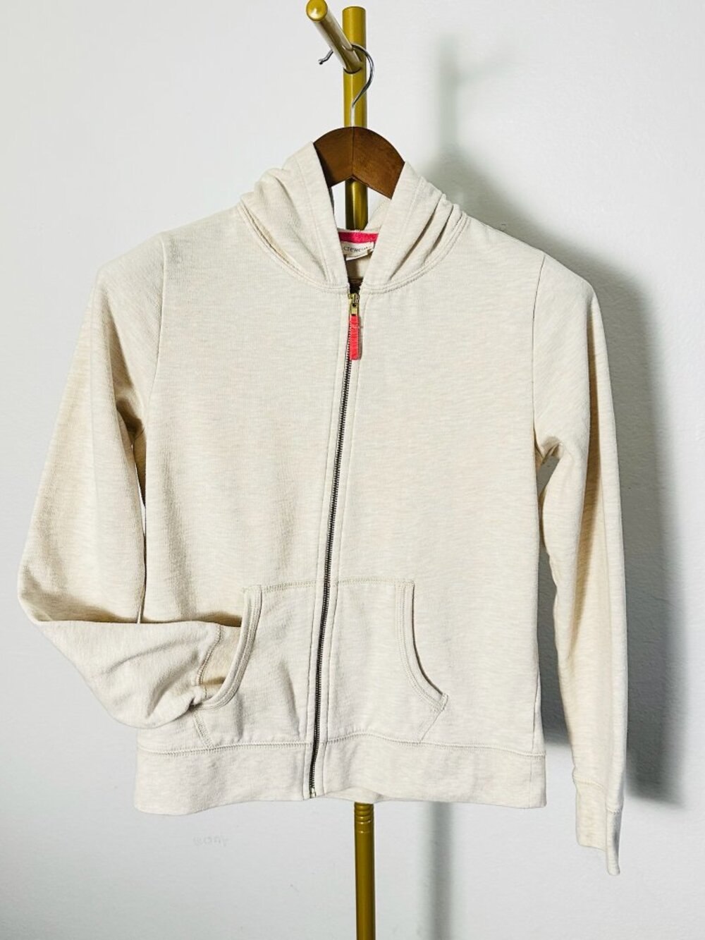 J.Crew Factory Girls Full-Zip Cotton Blend Hoodie Cream Oatmeal Size XL